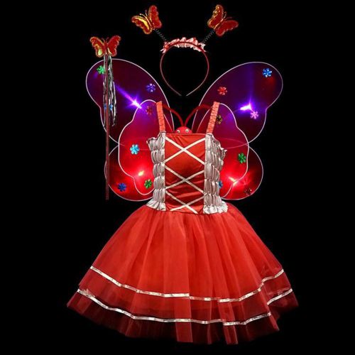  TGP Fairy Costume Set 4pcs,Girls Dress Up Princess Dress, Butterfly Wings, Wand and Headband for Children Ages 3-8