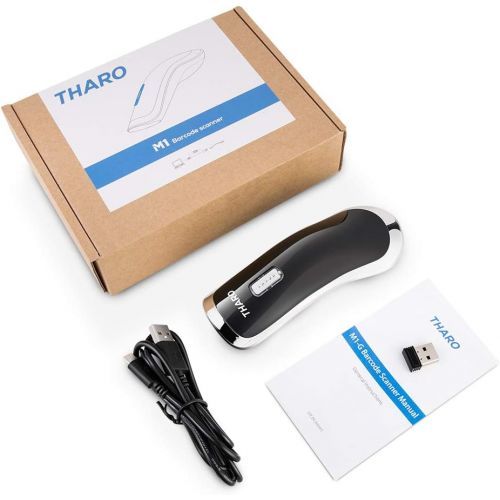  Tharo THARO Wireless 1D Barcode Scanner, Mini Handheld Laser Bar-Code Reader, Cordless 1D Barcode Scanner with USB Receiver for Store, Supermarket, Warehouse (Black)