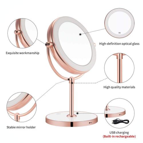  THE D&B CRAFTS LLC Vanity Mirror with LED lights,Natural Lighted Cosmetic Mirror with 7X Magnification,360...