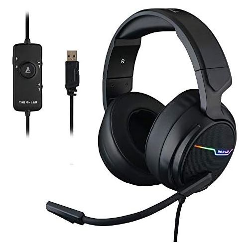  [아마존베스트]The G-LAB Korp Thallium Gaming Headphones, USB 7.1 Digital Surround Headset for Gamer, Audio - Microphone with Noise Cancellation - LED RGB - Compatible with PC PS4 Mac (Black)
