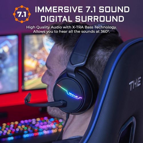  [아마존베스트]The G-LAB Korp Thallium Gaming Headphones, USB 7.1 Digital Surround Headset for Gamer, Audio - Microphone with Noise Cancellation - LED RGB - Compatible with PC PS4 Mac (Black)