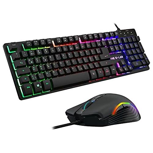  [아마존베스트]THE G-LAB G-LAB Combo Krypton - Gaming Keyboard and Mouse with LED Backlight - QWERTZ Gaming Keyboard USB Anti-Ghosting + 3200 DPI Gaming Mouse with 6 Buttons - Gamer Pack for PC, PS4, Xbox