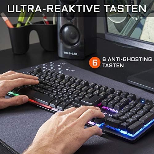  [아마존베스트]THE G-LAB G-LAB Combo Krypton - Gaming Keyboard and Mouse with LED Backlight - QWERTZ Gaming Keyboard USB Anti-Ghosting + 3200 DPI Gaming Mouse with 6 Buttons - Gamer Pack for PC, PS4, Xbox