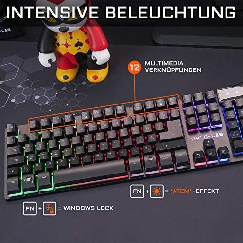  [아마존베스트]THE G-LAB G-LAB Combo Krypton - Gaming Keyboard and Mouse with LED Backlight - QWERTZ Gaming Keyboard USB Anti-Ghosting + 3200 DPI Gaming Mouse with 6 Buttons - Gamer Pack for PC, PS4, Xbox