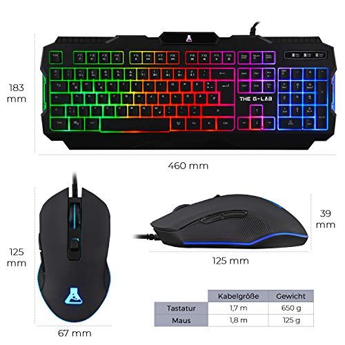  [아마존베스트]THE G-LAB G-LAB Combo HELIUM - 4-in-1-Gaming-Paket - beleuchtete QWERTZ-Spielertastatur, 3200-DPI-Spielermause, In-Ear-Kopfhoerer, rutschfeste Mausunterlage - PC Mac PS4 Xbox One Spielerset