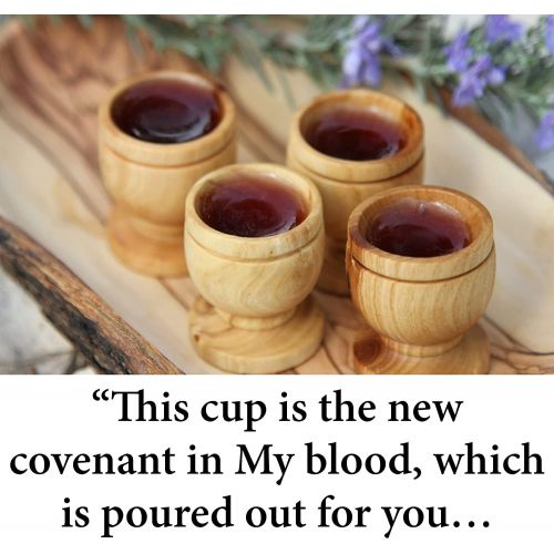  [아마존베스트]THE JERUSALEM GIFT SHOP SINCE 2004 Communion Cups Set- The Lords Supper - Ten Small (Approx 1.5 Inch) Olive Wood Cups in Gift Bag