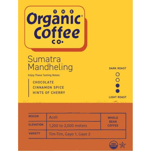  The Organic Coffee Co. Sumatra Mandheling Whole Bean Coffee 2LB (32 Ounce) Medium Light Roast USDA Organic