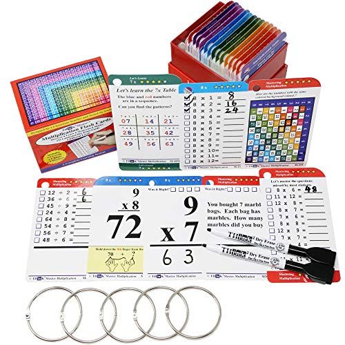  Think2Master Premium 215 Laminated Multiplication Flash Cards. (All 0-12 X facts)| Learn More Than Multiplication.| BONUS: 2 Dry Erase Markers & 5 Rings. | Designed By A Teacher to