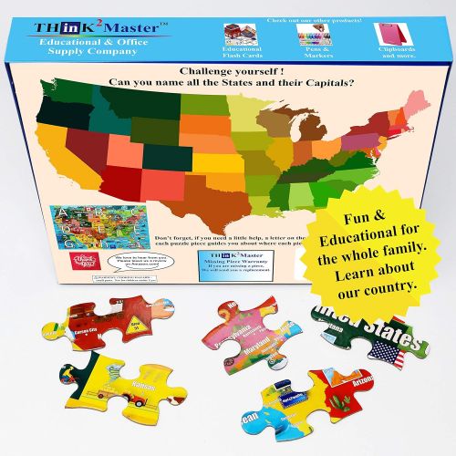  Think2Master Colorful United States Map 100 Pieces Jigsaw Puzzle Fun Educational Toy for Kids, School & Families. Great Gift for Boys & Girls Ages 4-8 to Stimulate Learning of USA.