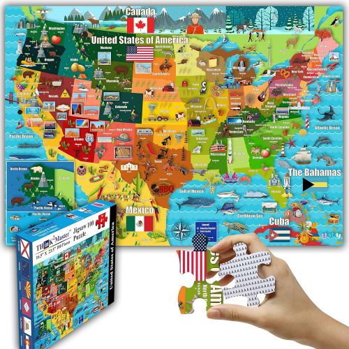  Think2Master Colorful United States Map 100 Pieces Jigsaw Puzzle Fun Educational Toy for Kids, School & Families. Great Gift for Boys & Girls Ages 4-8 to Stimulate Learning of USA.