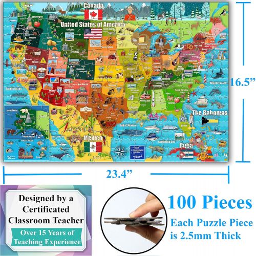  Think2Master Colorful United States Map 100 Pieces Jigsaw Puzzle Fun Educational Toy for Kids, School & Families. Great Gift for Boys & Girls Ages 4-8 to Stimulate Learning of USA.