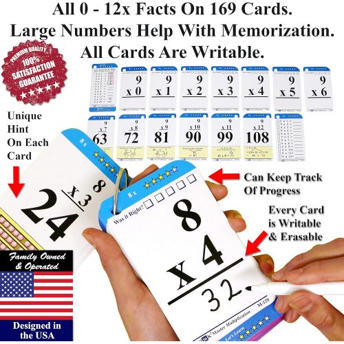  [아마존베스트]Think2Master Premium 215 Laminated Multiplication Flash Cards. (All 0-12 X facts)| Learn More Than Multiplication.| BONUS: 2 Dry Erase Markers & 5 Rings. | Designed By A Teacher to