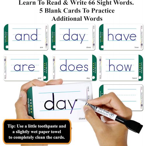  [아마존베스트]THINK2MASTER Premium 186 Laminated Alphabet, Sight Words & Phonics Flash Cards for PreK & Kindergarten. (Bonus: 2 Dry Erase Markers, 5 Rings). Learn to Read, Write, Count, Add & Su