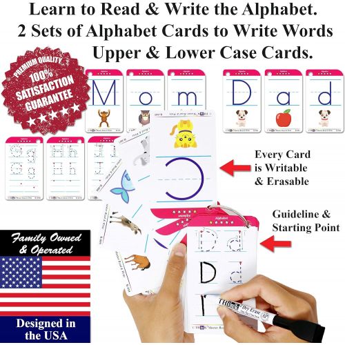  [아마존베스트]THINK2MASTER Premium 186 Laminated Alphabet, Sight Words & Phonics Flash Cards for PreK & Kindergarten. (Bonus: 2 Dry Erase Markers, 5 Rings). Learn to Read, Write, Count, Add & Su