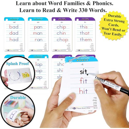  [아마존베스트]THINK2MASTER Premium 186 Laminated Alphabet, Sight Words & Phonics Flash Cards for PreK & Kindergarten. (Bonus: 2 Dry Erase Markers, 5 Rings). Learn to Read, Write, Count, Add & Su