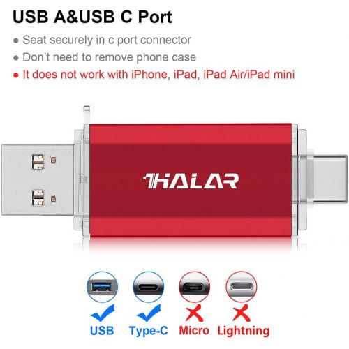  THKAILAR USB C Flash Drive 128GB-Thunderbolt Flash Drive with Type C 3.1 and Type A 3.0 Port Compatiable with Android Phone PC Mac Pro-Transfer Data(Red)