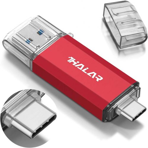  THKAILAR USB C Flash Drive 128GB-Thunderbolt Flash Drive with Type C 3.1 and Type A 3.0 Port Compatiable with Android Phone PC Mac Pro-Transfer Data(Red)