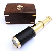 [아마존베스트]THORINSTRUMENTS (with device) 6 Nautical Handheld Pirate Brass Telescope with Anchor on Wooden Box , Sailor Home Decor Toy Gift