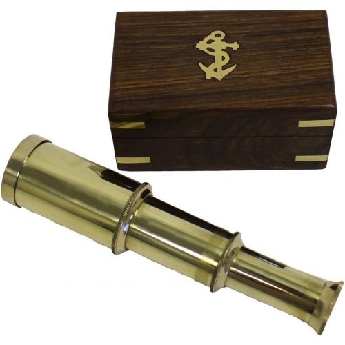  [아마존베스트]THORINSTRUMENTS (with device) 6 Solid Brass Handheld Telescope - Nautical Pirate Spy Glass with Wood Box