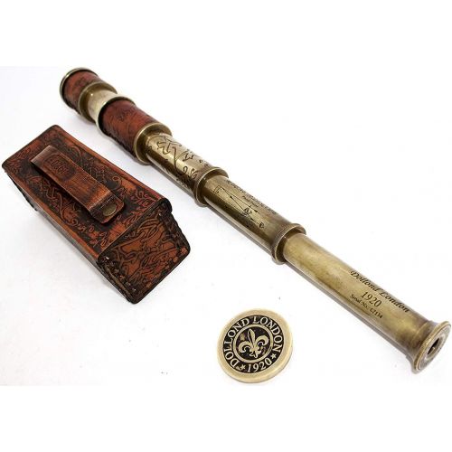  [아마존베스트]THORINSTRUMENTS (with device) Nautical Handheld Pirate Brass Telescope with Box / Case ,Sailor Home Decor Pirate Captain Boat Toy Gift (14, Dollond)