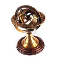 [아마존베스트]THORINSTRUMENTS (with device) 5 Nautical Brass Armillary Sphere World Globe Rosewood Base Table Decor Gift