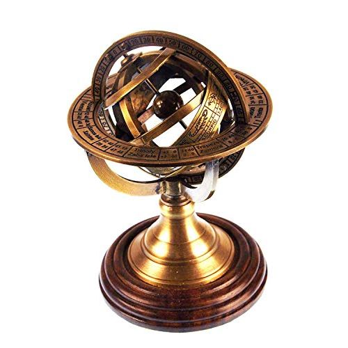  [아마존베스트]THORINSTRUMENTS (with device) 5 Nautical Brass Armillary Sphere World Globe Rosewood Base Table Decor Gift