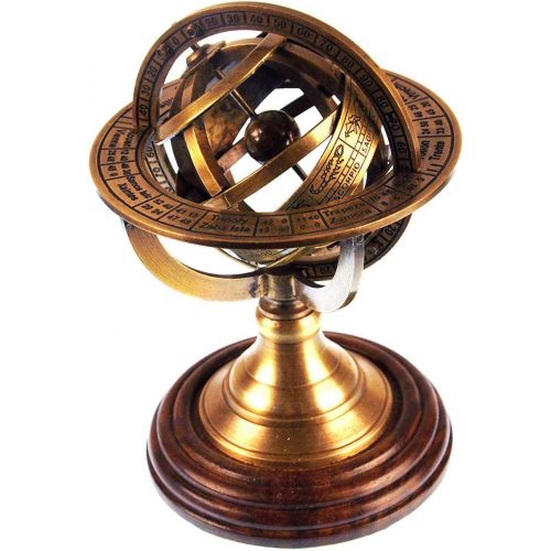  [아마존베스트]THORINSTRUMENTS (with device) 5 Nautical Brass Armillary Sphere World Globe Rosewood Base Table Decor Gift