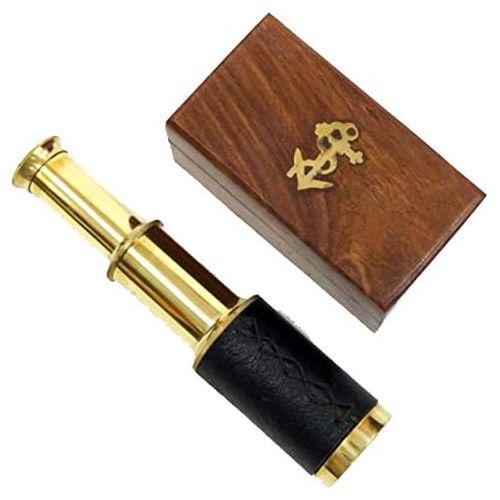  [아마존베스트]THORINSTRUMENTS (with device) 6 Brass Handheld Telescope with Wooden Box - Pirate Navigation with Anchor Wooden Box