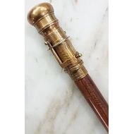 THORINSTRUMENTS (with device) Beautiful Nautical Antique Finish Walking Stick Telescope Collectible Wooden Cane with Brass Telescope Handle