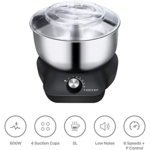  [아마존베스트]THRITOP Stand Mixer Food Mixers, with 5QT Mixing Bowl for Bread and Dough, Electric Mixer with Dough Hook, Whisk, Cookies Paddles and Spatula  6 Speed Settings, 600 W New Concept