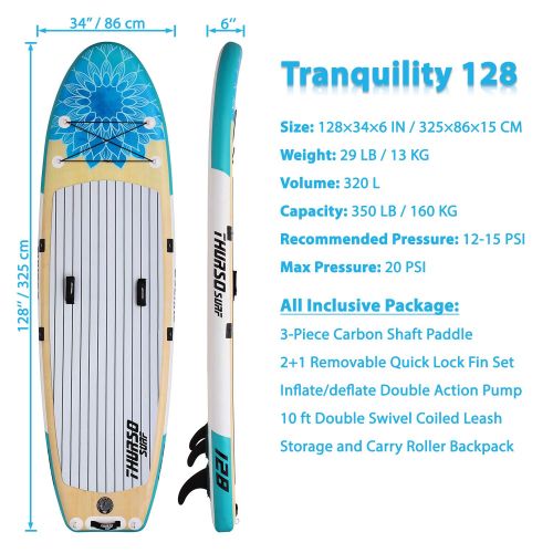  THURSO SURF Tranquility Yoga Inflatable Stand Up Paddle Board SUP 108 x 34 x 6 Two Layer Deluxe Package Includes Carbon Shaft Paddle/2+1 Quick Lock Fins/Leash/Pump/Roller Backpack