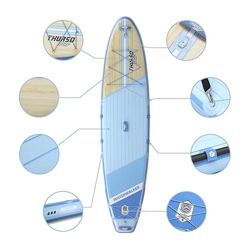  THURSO SURF Inflatable Stand Up Paddle Board All-Around SUP Waterwalker 132 11'×32''×6'' Deluxe Package | Carbon Shaft Paddle | Roller Backpack | Rechargeable Electric Pump | Coiled Leash