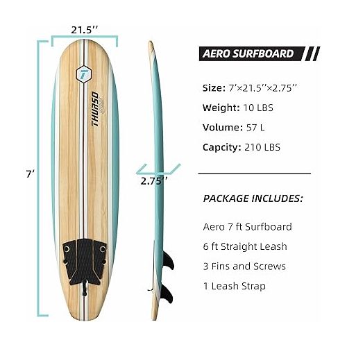  THURSO SURF Aero 7ft Soft Top Foam Beginner Surfboard for Adults and Kids Perfect Longboard for Surfing Beach Fun and Water Sports Lightweight and Durable Modern Design for All Levels of Surfers