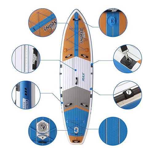  THURSO SURF Max Multi-Purpose Inflatable Stand Up Paddle Board SUP 11'6 x 34'' x 6'' Two Layer Deluxe Package Includes Carbon Shaft Paddle/2+1 Quick Lock Fins/Leash/Pump/Roller Backpack