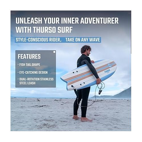  THURSO SURF Lancer 5'10'' Soft Top Foam Surfboard Fish Surf board for Kids & Adults Includes Twin Fins Double Swivel Leash EPS Core IXPE Deck HDPE Slick Bottom Non-Slip Deck Grip - Perfect for Surfing