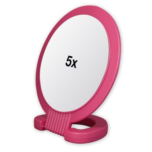  TI STYLE Double Sided Pedestal Mirror Stand - Vanity Round Mirror with 1x and 5x Magnification - Adjustable Handle and Portable Free-Standing Mirror for Travel, Shaving, Bathrrom, Tabletop,