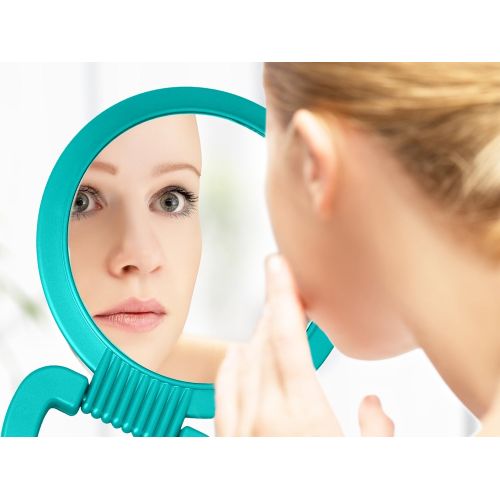  TI Style Double Sided Pedestal Mirror Stand - Vanity Round Mirror with 1x and 5x Magnification - Adjustable Handle and Portable Free-Standing Mirror for Travel, Shaving, Bathrrom, Tabletop,