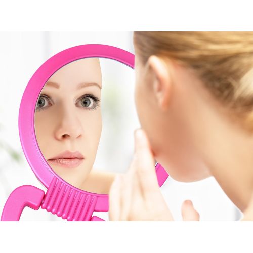  TI Style Double Sided Pedestal Mirror Stand - Vanity Round Mirror with 1x and 5x Magnification - Adjustable Handle and Portable Free-Standing Mirror for Travel, Shaving, Bathrrom, Tabletop,