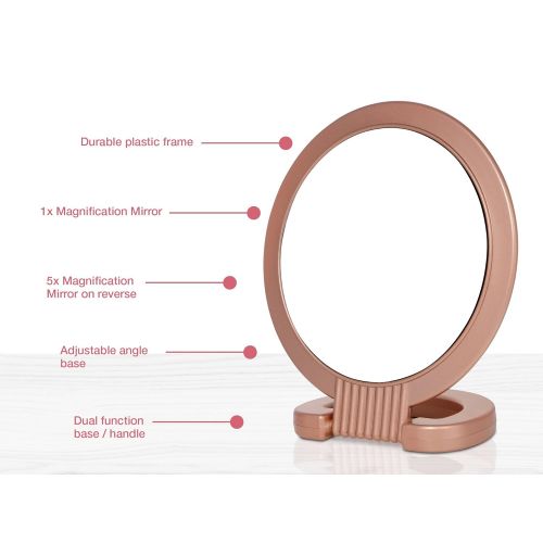  TI Style Double Sided Pedestal Mirror Stand - Vanity Round Mirror with 1x and 5x Magnification - Adjustable Handle and Portable Free-Standing Mirror for Travel, Shaving, Bathrrom, Tabletop,