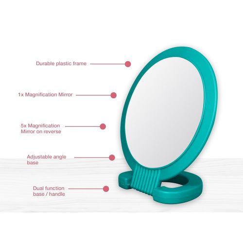  TI Style Double Sided Pedestal Mirror Stand - Vanity Round Mirror with 1x and 5x Magnification - Adjustable Handle and Portable Free-Standing Mirror for Travel, Shaving, Bathrrom, Tabletop,