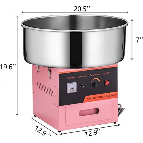 TIANAI Commercial Cotton Candy Machine w/Cart Electric Cotton Candy Floss Maker - 110V for the Perfect Party Favor for Birthdays, School function, or Social Events.（Pink） (Without wheels,