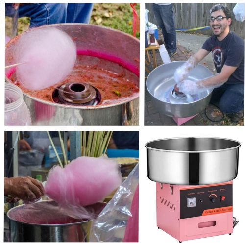  TIANAI Commercial Cotton Candy Machine w/Cart Electric Cotton Candy Floss Maker - 110V for the Perfect Party Favor for Birthdays, School function, or Social Events.（Pink） (Without wheels,