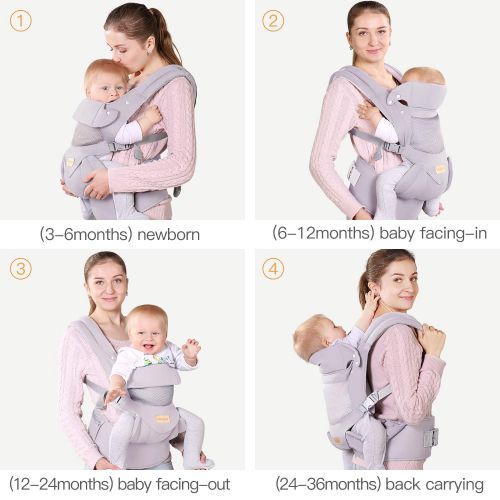  TIANCAIYIDING Ergonomic Baby Carrier with Hip Seat Soft & Breathable Baby Carriers,All Positions Front and Back for Infants to Toddlers,Up to 44lbs,Grey (Light Grey)