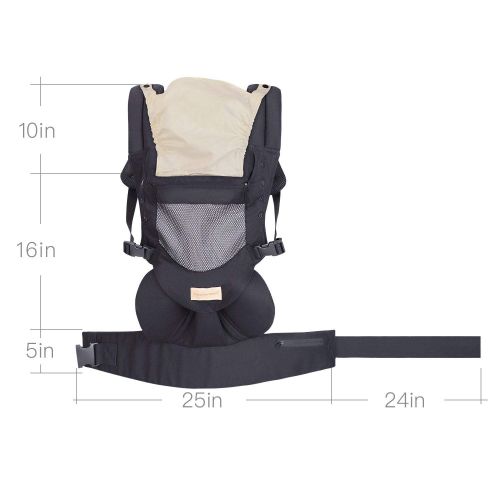  TIANCAIYIDING Infant Toddler Baby Carrier Wrap Backpack Front and Back, Hip Seat & Hood, Soft & Breathable Cotton, Cool Air Mesh, Black