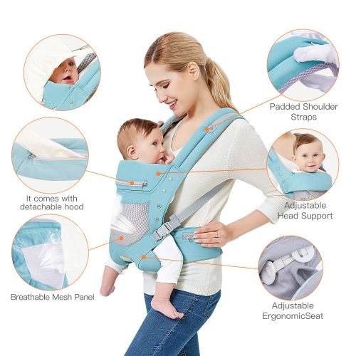  TIANCAIYIDING Infant Toddler Baby Carrier Wrap Backpack Front and Back, Hip Seat & Hood, Soft & Breathable...