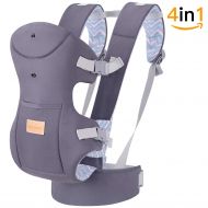TIANCAIYIDING Ergonomic Baby Carrier Wrap with Hip Seat Soft Breathable Cotton Hood Air Mesh Front and Backpack Grey