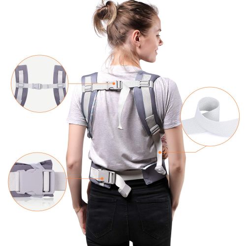  TIANCAIYIDING Ergonomic Baby Carrier Wrap with Hip Seat Soft Breathable Cotton Hood Air Mesh Front and Backpack Grey