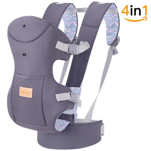  TIANCAIYIDING Ergonomic Baby Carrier Wrap with Hip Seat Soft Breathable Cotton Hood Air Mesh Front and Backpack Grey