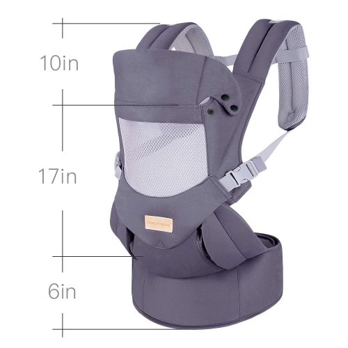  TIANCAIYIDING Ergonomic Baby Carrier with Hip Seat Soft & Breathable Baby Carriers,All Positions Front and Back for Infants to Toddlers,Up to 44lbs,Grey (Dark Grey)