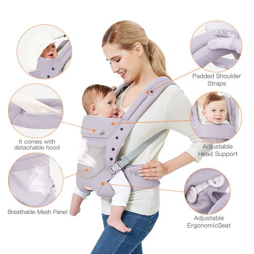  TIANCAIYIDING Baby Carrier with Adjustable Hip Seat,Baby Wrap Carrier with Hood, Soft & Breathable Backpack...